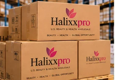 Palletized Halixxpro cartons staged in a warehouse for a bulk order